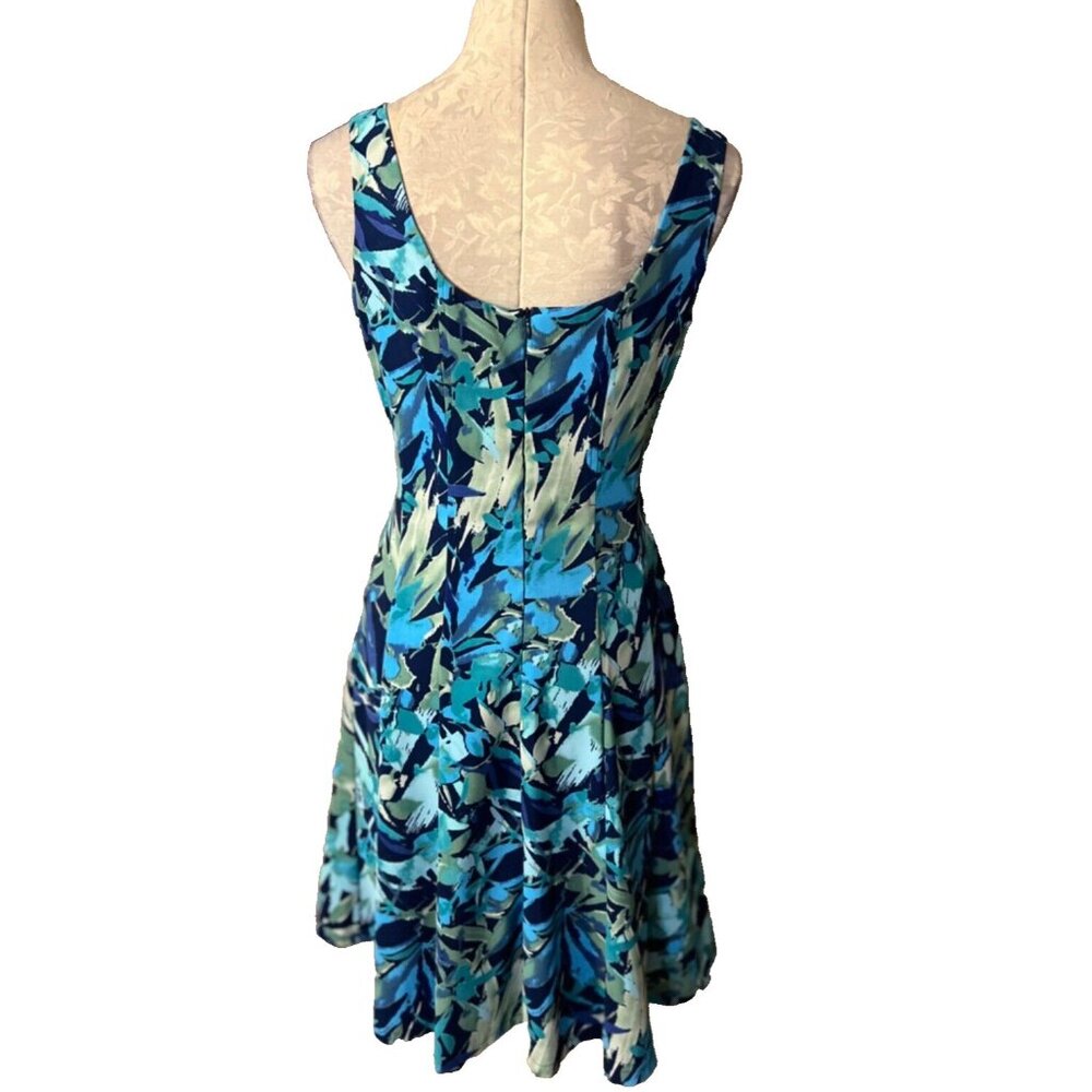 Connected Dress Blue Green 12 A Line Scoop Flowy Sleeveless Tropical Washable - Picture 5 of 7
